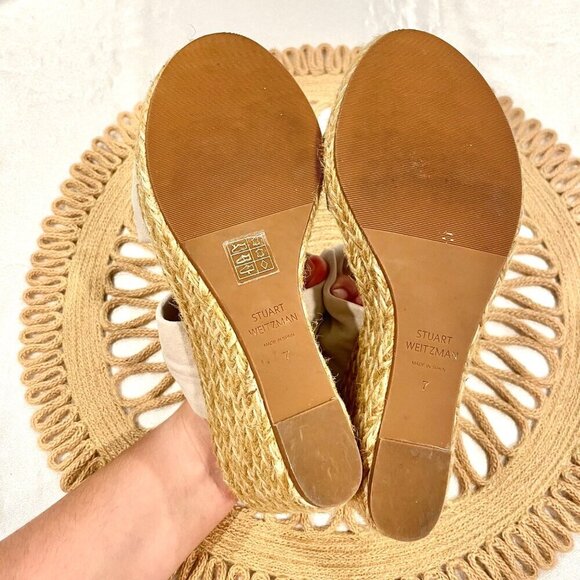 Stuart Weitzman Sarina Grey Suede Knotted Espadrille Wedge Sandals 7 Heeled - Picture 11 of 12